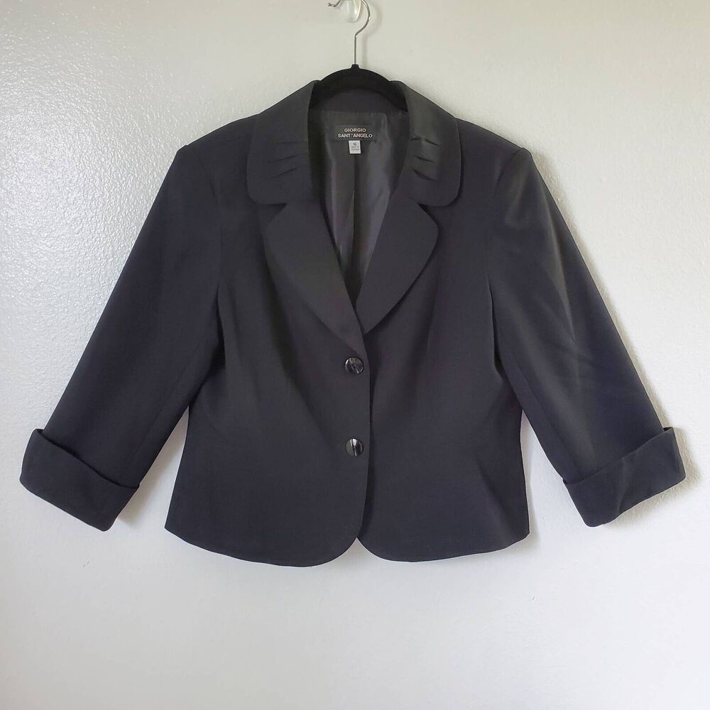 Vintage Giorgio Sant Angelo Womens 16 Suit Jacket Blazer Black Pleated Cuffed